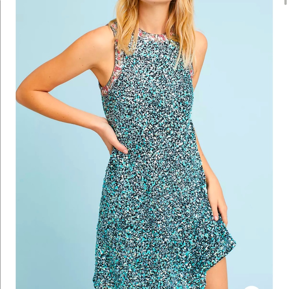 Anthropologie “Astrology Swing Dress” Sequin Dress w Embroidery